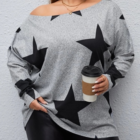 Emery rose plus size star print drop shoulder Tee gray - Picture 2 of 5